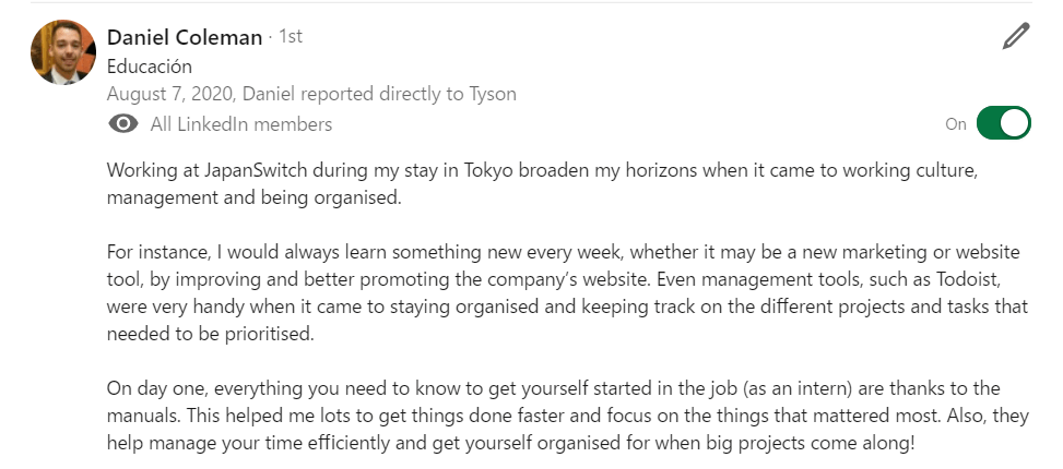 Internship in Japan Testimonial - Daniel Internship in Japan Testimonial - Daniel