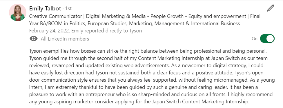 Internship in Japan Testimonial - Emily Internship in Japan Testimonial - Emily