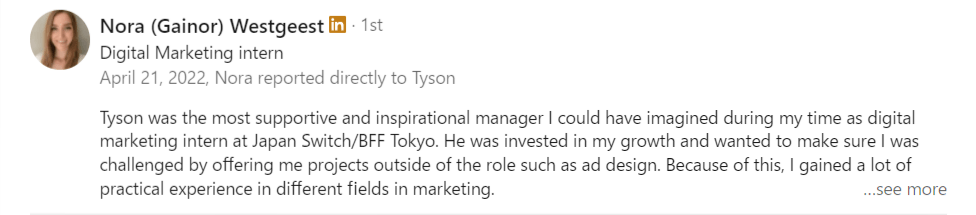 Internship in Japan Testimonial - Nora Internship in Japan Testimonial - Nora